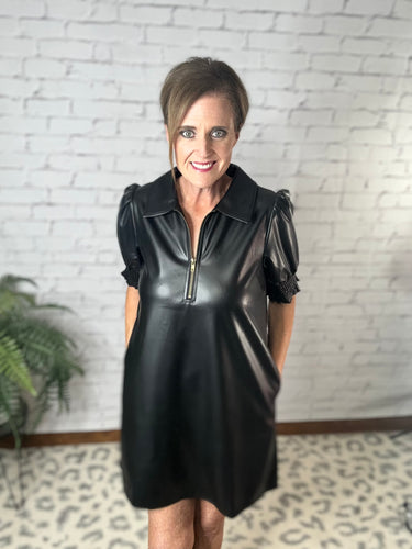 The Tipton Dress(Black Faux Leather)