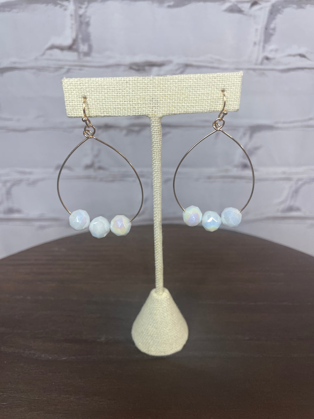 White Triple bead Earrings