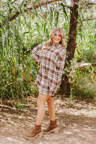 Brown Plaid Flannel Dress