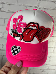 Neon Pink Lips Trucker Hat