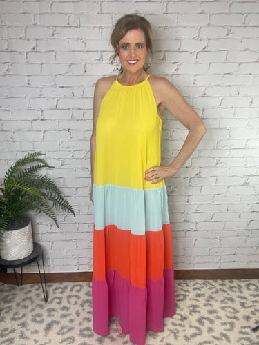 Rainbow Rays Colorblock Maxi Dress