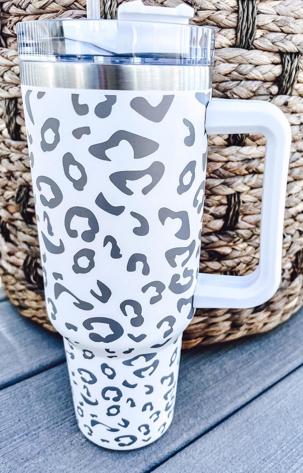 White Leopard 40oz Cup with Handle