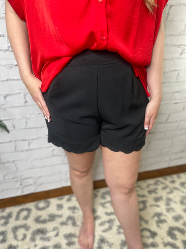 Black Scalloped hem Shorts