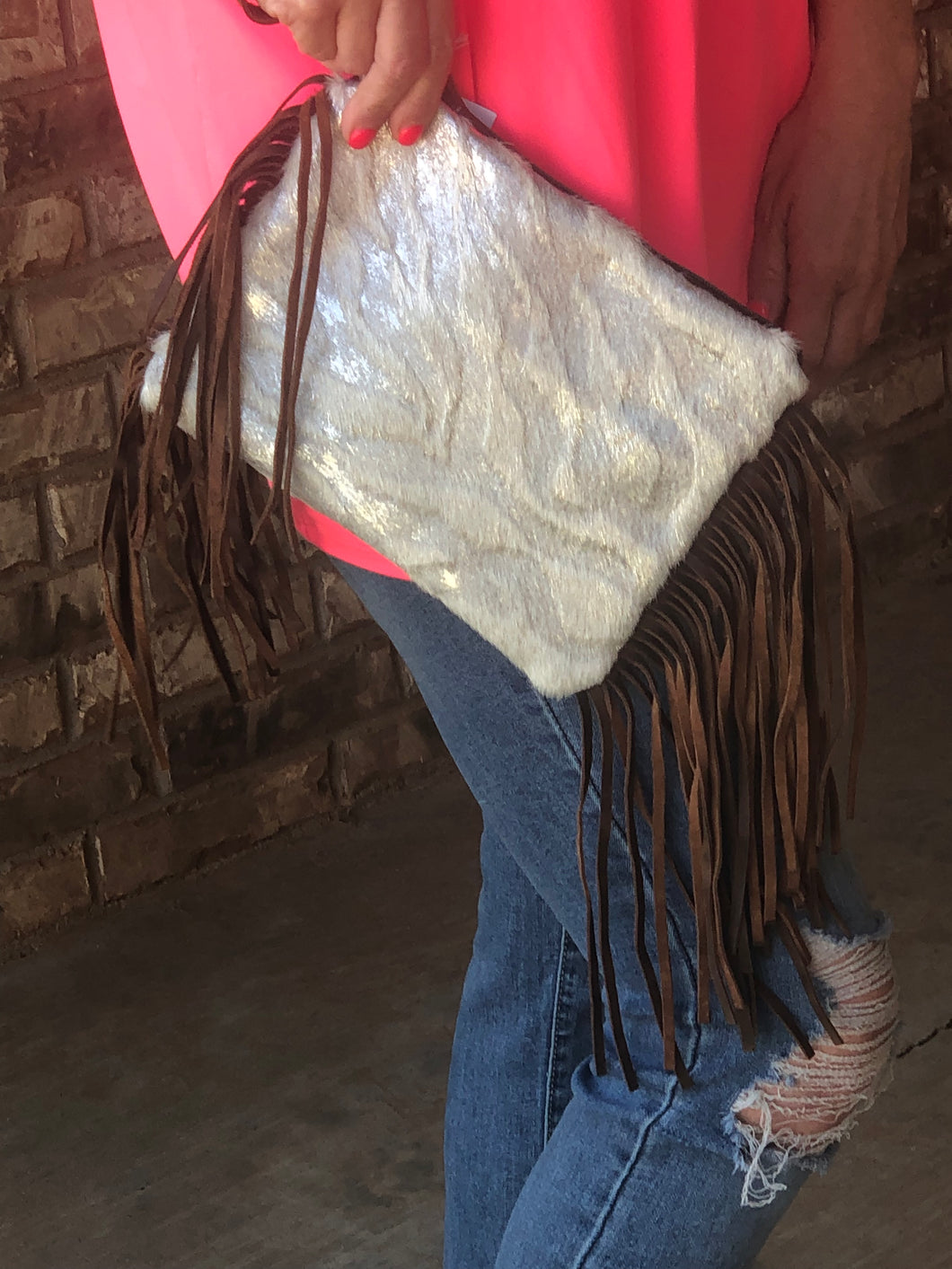 Zebra Hair on hide wristlet purse