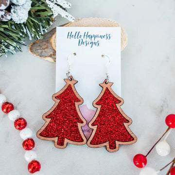 Red Glitter Christmas Tree Dangles