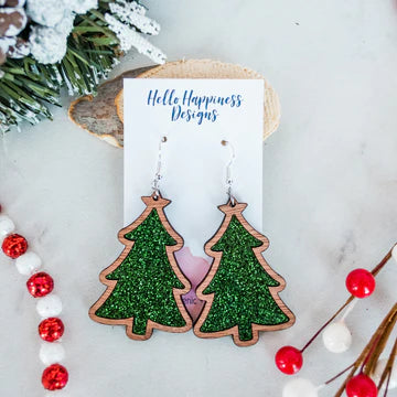 Green Glitter Christmas Tree Dangles
