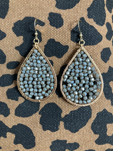 Grey Crystal filled Teardrop Earring 2”