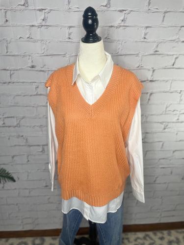 Orange V-neck sweater Vest