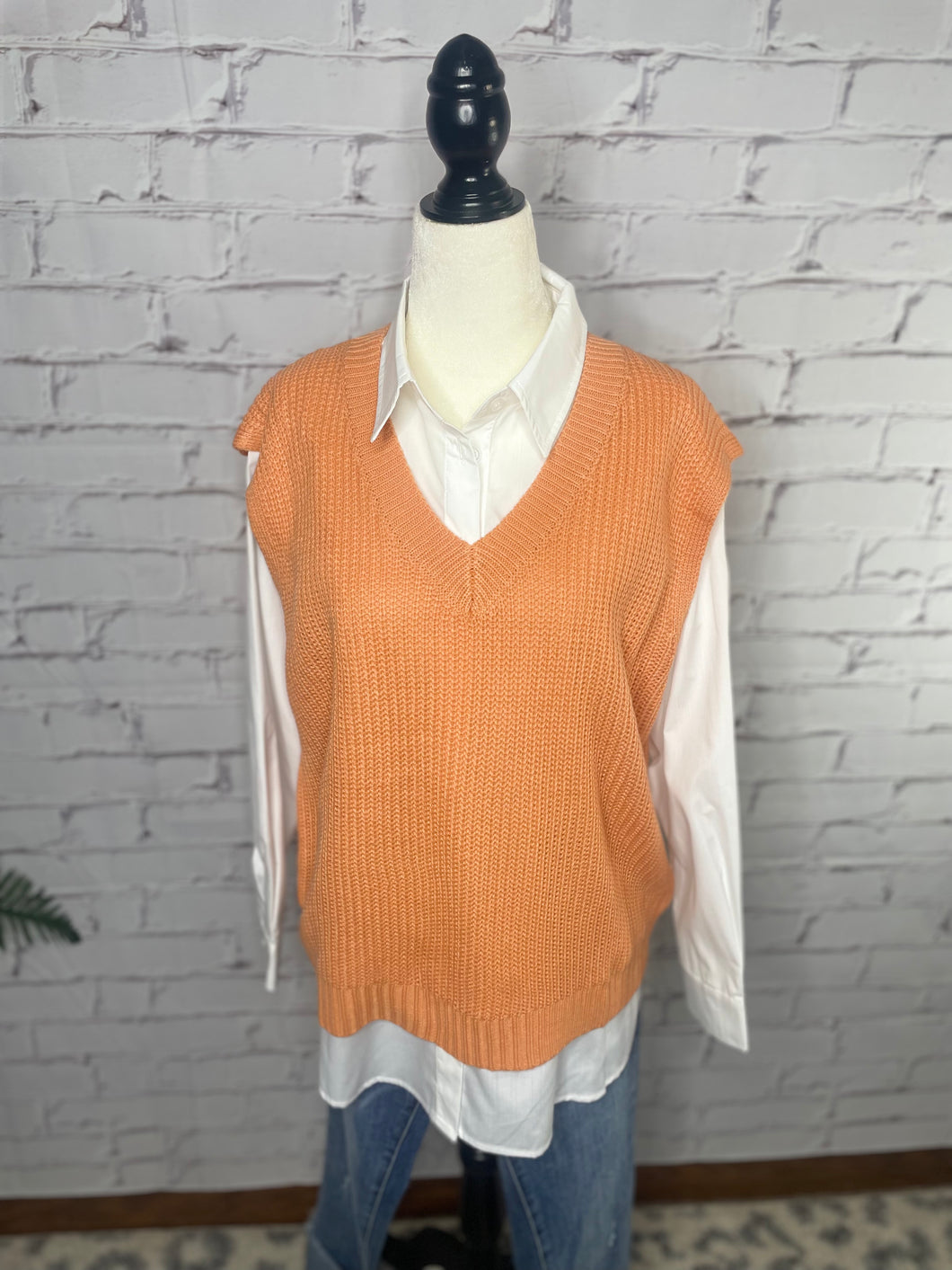 Orange V-neck sweater Vest